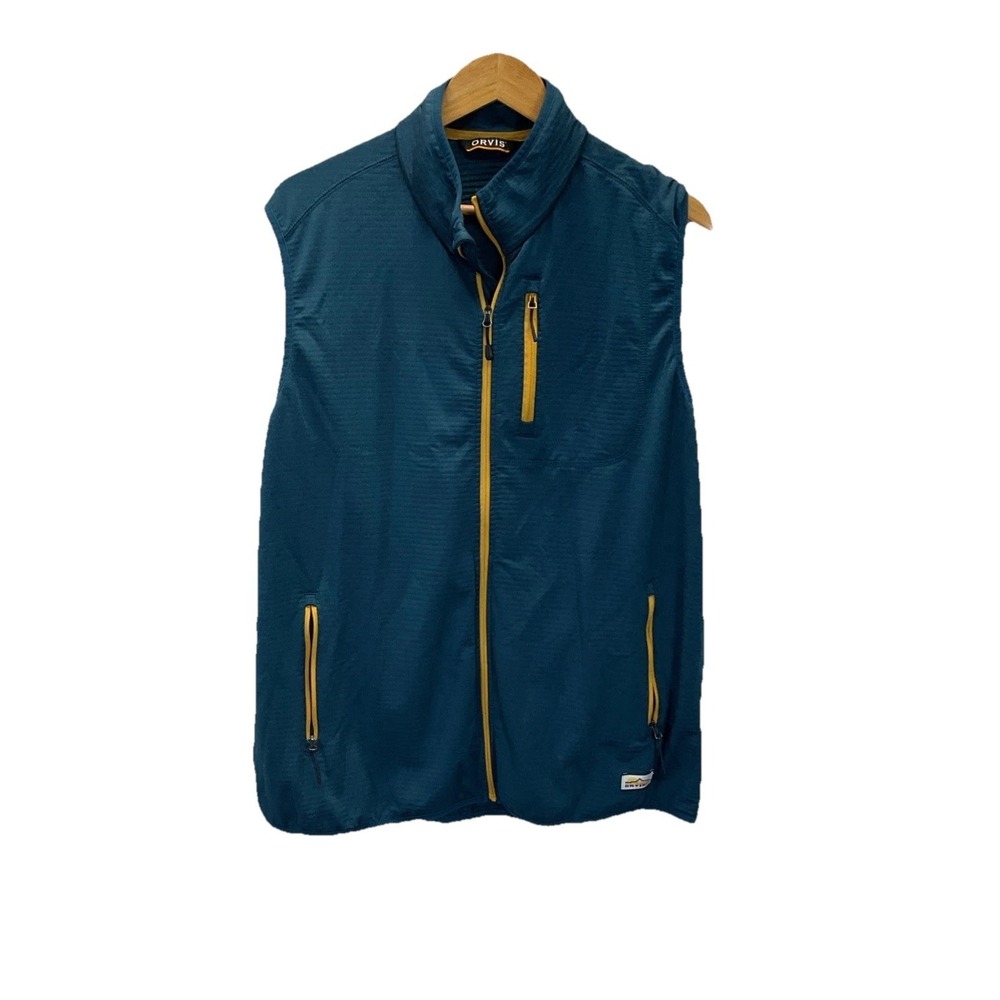 Orvis Vest Horseshoe‎ Hills Grid Full Zip outdoors Mens Size LG Blue lightweight